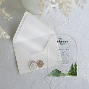 Invitations En Acrylique Mariage Rustique en Forêt de Montagne de Pins