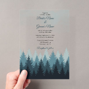 Invitations En Acrylique Mariage rustique forêt aquarelle pin