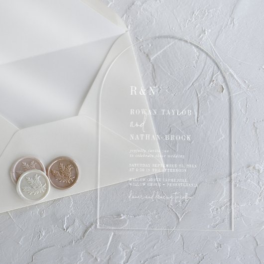 Invitations En Acrylique Mariage Rustique Moderne Chic Monogramme Blanc Arc