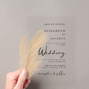 Invitations En Acrylique Mariage Rustique Neutre Terne Boho Herbe de Pampas