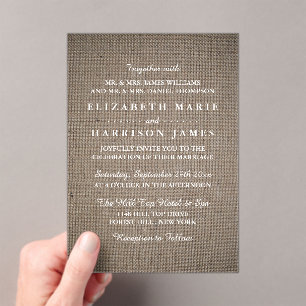 Invitations En Acrylique Mariage Rustique Toile de Jute