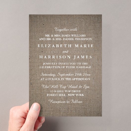 Invitations En Acrylique Mariage Rustique Toile de Jute (In situ (ordinateur de poche))