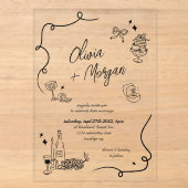 Invitations En Acrylique Mariage Script Gribouillage à la Mode (Recto)