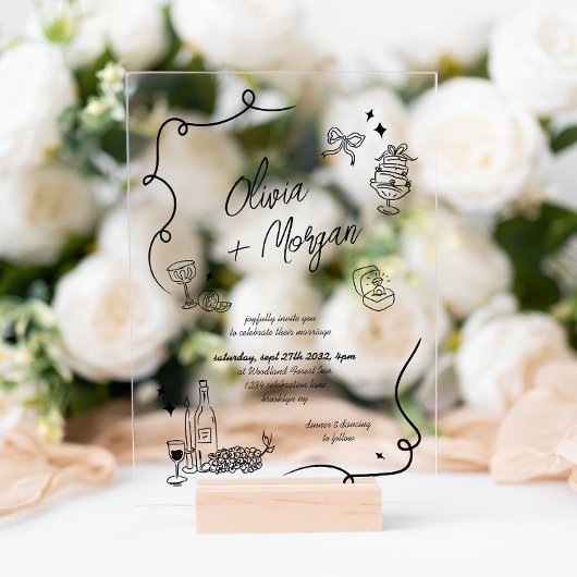 Invitations En Acrylique Mariage Script Gribouillage à la Mode