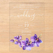 Invitations En Acrylique Mariage Script Orchidée Violette (Recto)