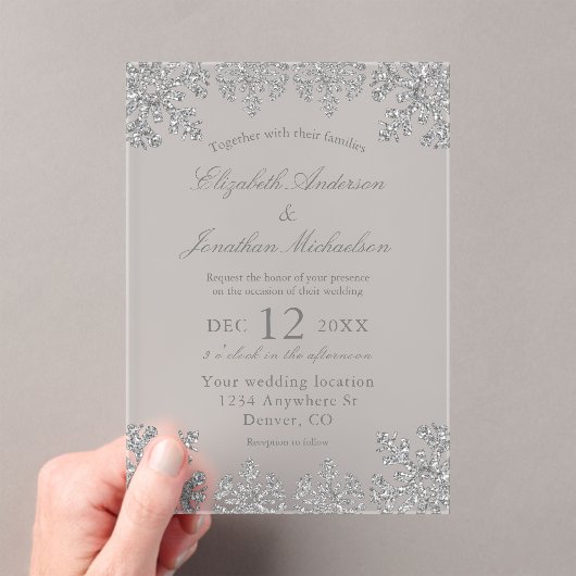 Invitations En Acrylique Mariage Silver Winter Snowflake (In situ (ordinateur de poche))