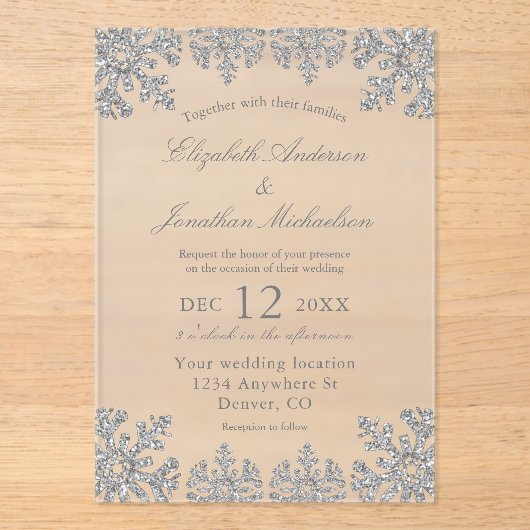 Invitations En Acrylique Mariage Silver Winter Snowflake (Recto)