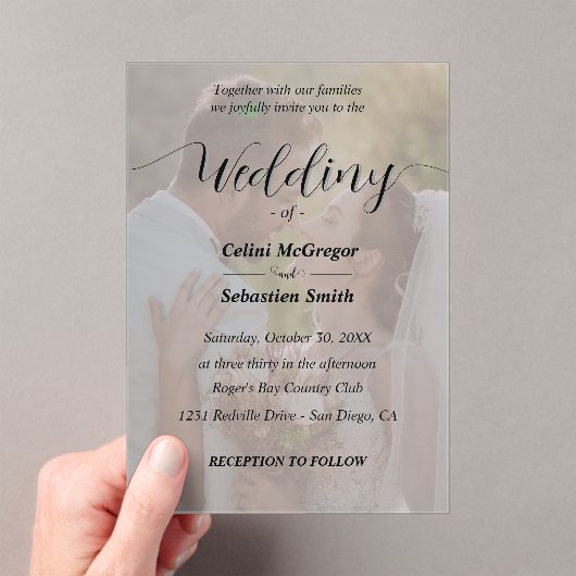 Invitations En Acrylique Mariage simple de superposition photo en noir et b (In situ (ordinateur de poche))