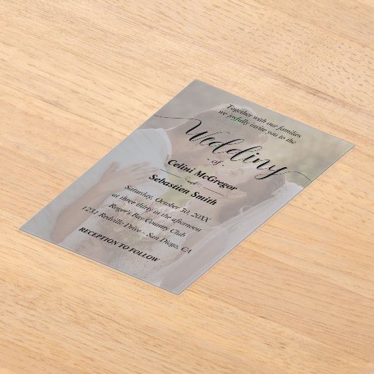 Invitations En Acrylique Mariage simple de superposition photo en noir et b (Poser)