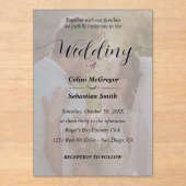 Invitations En Acrylique Mariage simple de superposition photo en noir et b (Recto)