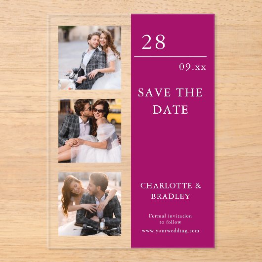 Invitations En Acrylique Mariage Simple Enregistrer La Photo Date (Recto)