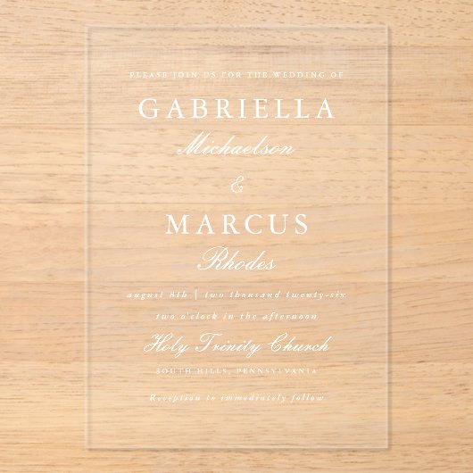 Invitations En Acrylique Mariage simple et élégant (Recto)