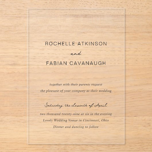 Invitations En Acrylique Mariage simple et élégant (Recto)
