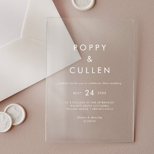 Invitations En Acrylique Mariage Simple Moderne Bohème Blanc Typographie Ch