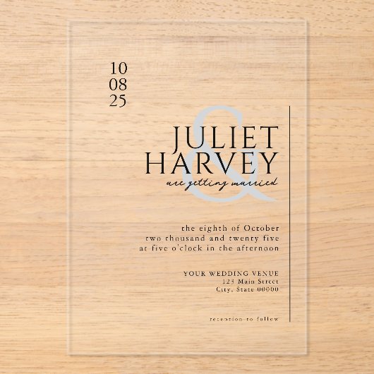 Invitations En Acrylique Mariage simple moderne élégant (Recto)