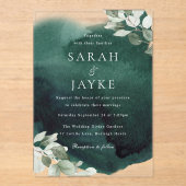 Invitations En Acrylique Mariage simple moderne Emerald Green Leaf (Recto)