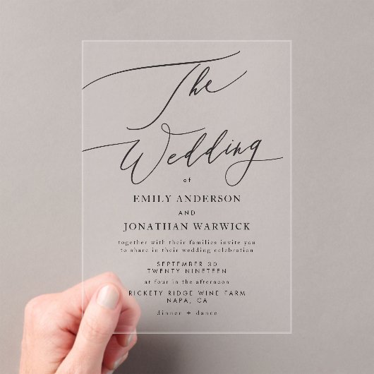 Invitations En Acrylique Mariage simple moderne noir et blanc (In situ (ordinateur de poche))