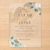 Invitations En Acrylique Mariage simple moderne vert feuille portrait (Recto)