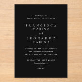 Invitations En Acrylique Mariage Simple Noir Classique (Recto)