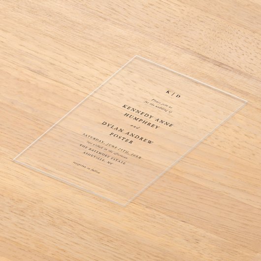 Invitations En Acrylique Mariage simple noir et blanc élégant (Poser)