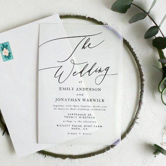 Invitations En Acrylique Mariage Simple Noir et Blanc Moderne