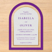 Invitations En Acrylique Mariage simple or et blanc pourpre (Recto)