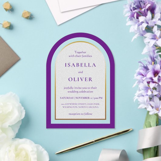 Invitations En Acrylique Mariage simple or et blanc pourpre (Insitu (Mariage))