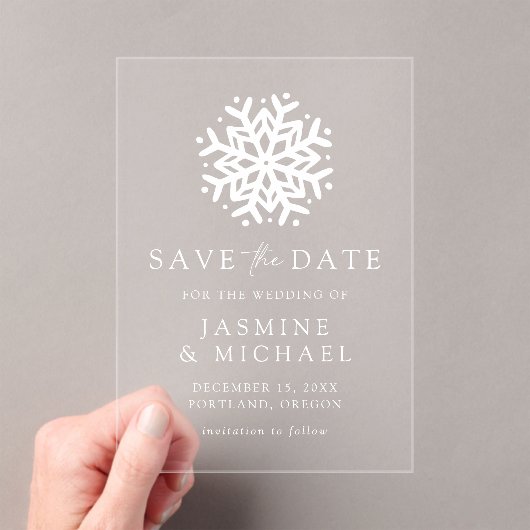 Invitations En Acrylique Mariage Simple Snowflake Enregistrer La Date (In situ (ordinateur de poche))