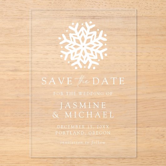 Invitations En Acrylique Mariage Simple Snowflake Enregistrer La Date (Recto)