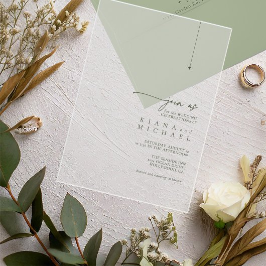 Invitations En Acrylique Mariage Simplement Chic Vert Mousse Transparent ID
