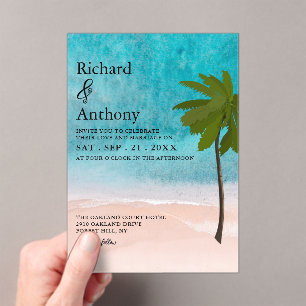 Invitations En Acrylique Mariage sous les palmiers de la plage océane