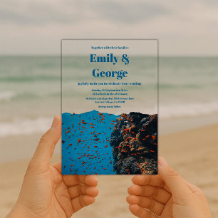 Invitations En Acrylique Mariage sous les récifs de mer Navy Poisson Côte