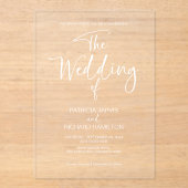 Invitations En Acrylique Mariage StylishCalligraphy (Recto)