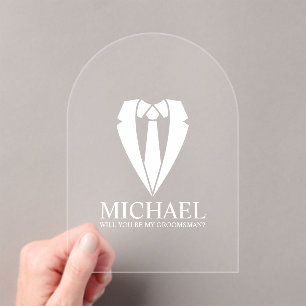 Invitations En Acrylique Mariage Suit Personnalisé Groomsman Proposition
