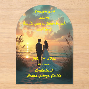 Invitations En Acrylique Mariage sur la plage au coucher du soleil