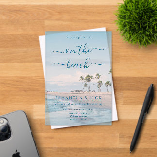 Invitations En Acrylique Mariage sur la plage au palmier Océan Bleu