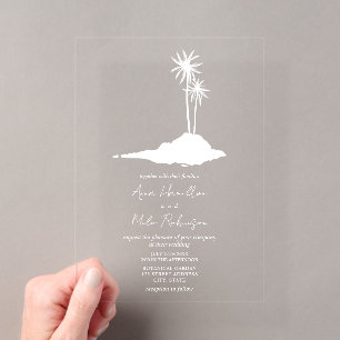 Invitations En Acrylique Mariage sur la plage de l'île aux palmiers tropica
