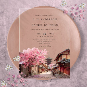 Invitations En Acrylique Mariage sur mesure à Kyoto au Japon à l'aquarelle