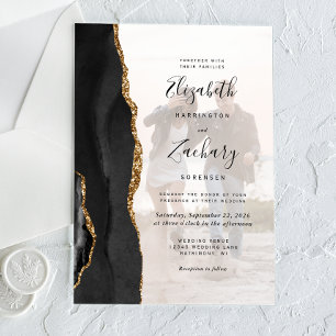 Invitations En Acrylique Mariage sur mesure en agate noire et or