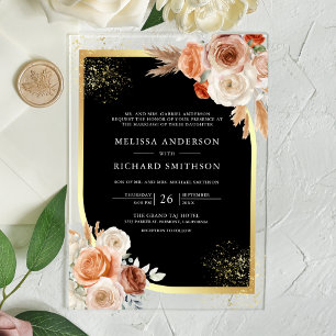 Invitations En Acrylique Mariage Terre Cuite Fleurs Noir Or