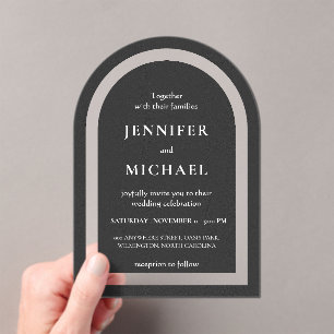 Invitations En Acrylique Mariage texte noir blanc gris