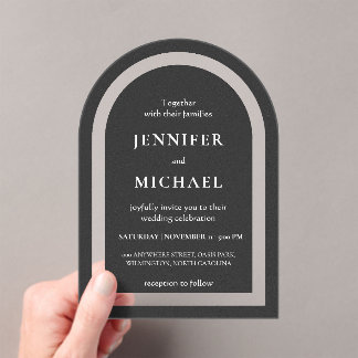 Invitations En Acrylique Mariage texte noir blanc gris