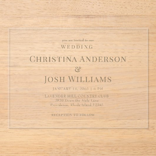 Invitations En Acrylique Mariage texte or simple (Recto)