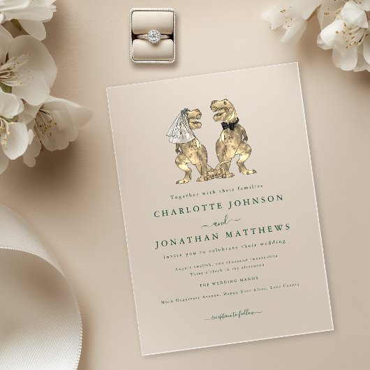 Invitations En Acrylique Mariage thème dinosaure Vert