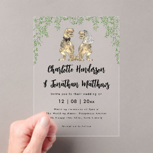 Invitations En Acrylique Mariage Thème Dinosaures T-Rex Mariée & Marié