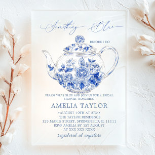Invitations En Acrylique Mariage Toile Florale Bleue Transparent Clair