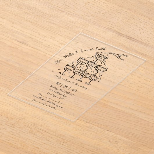 Invitations En Acrylique Mariage tour Champagne (Poser)