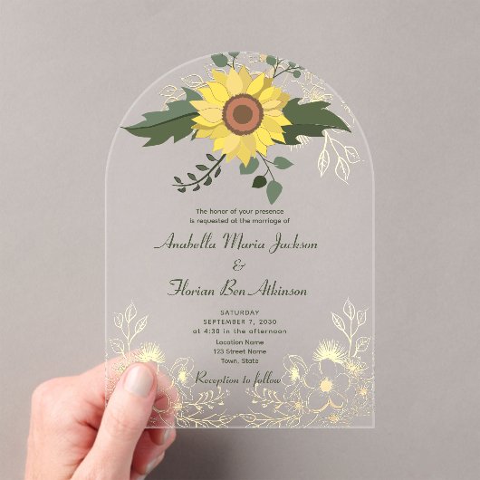 Invitations En Acrylique Mariage tournesol (In situ (ordinateur de poche))