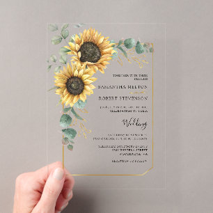 Invitations En Acrylique Mariage Tournesol Floral Eucalyptus