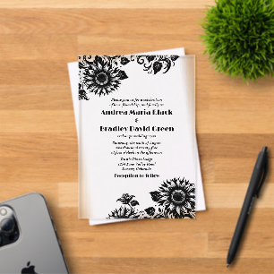 Invitations En Acrylique Mariage Tournesol Linogravure Noir Blanc